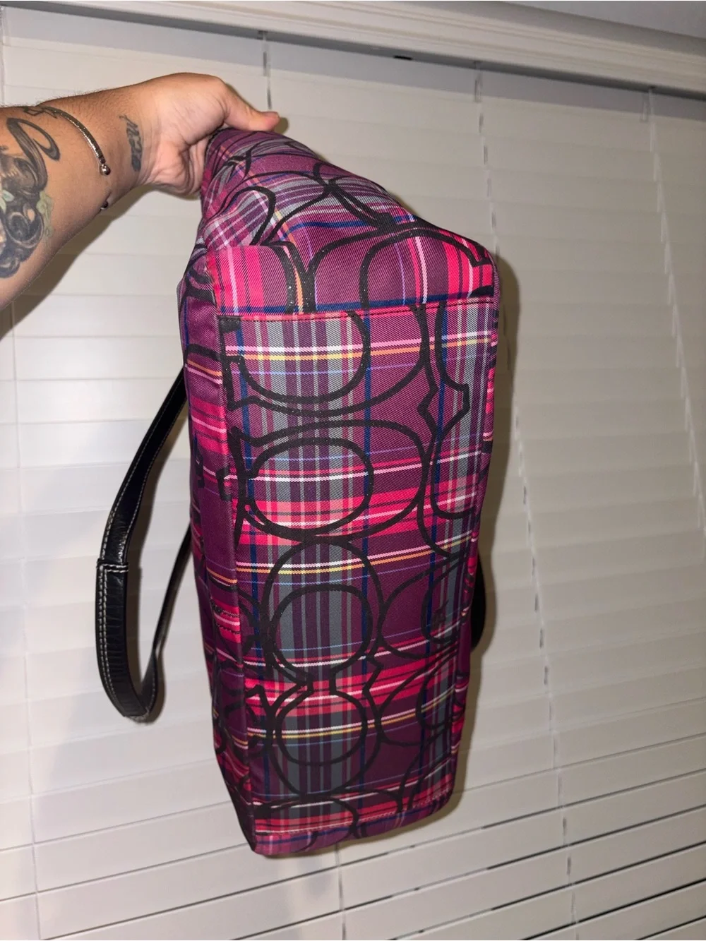 Coach Pink Plaid Signature Tote Bag